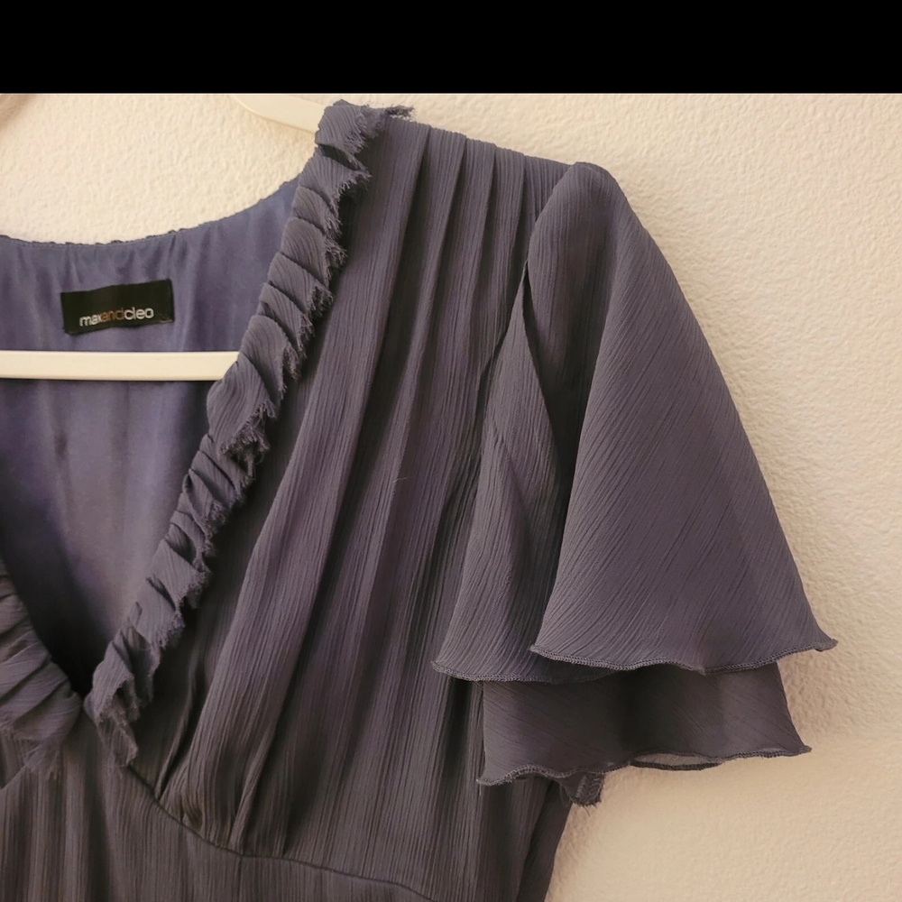 Max and Cleo Bloomingdales Flutter Sleeve Tea Dress Plum Side Zip Women's Sz 6